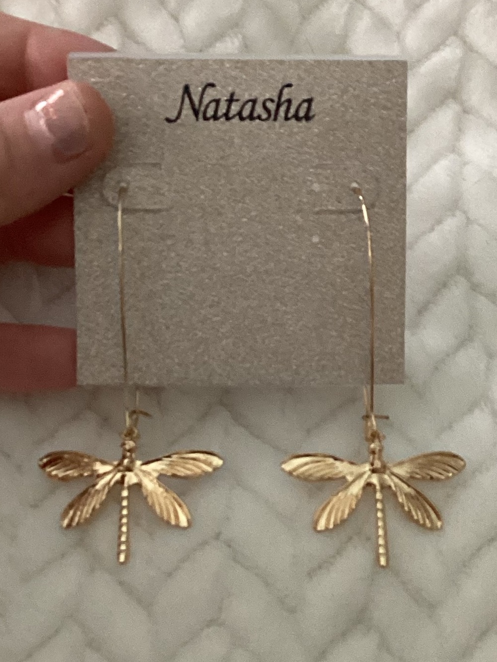 Natasha Couture Gold Dragonfly Drop Earrings